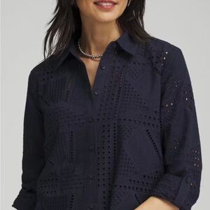Chico's Dark Blue Eyelet Blouse